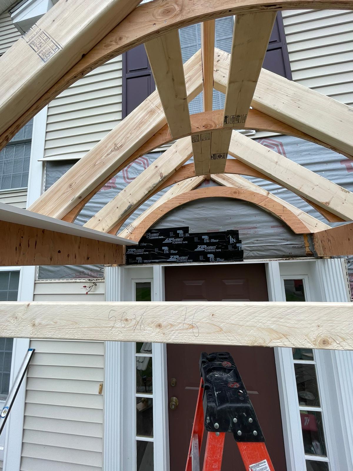 Residential entrance canopy framing in progress